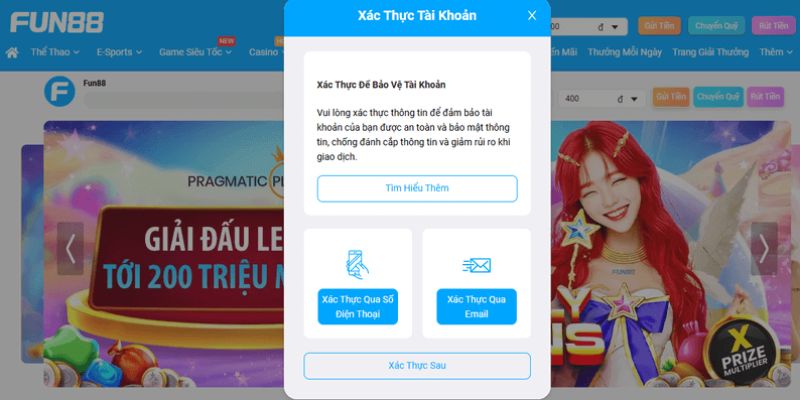 Xác minh tài khoản nhanh chóng tại Fun88